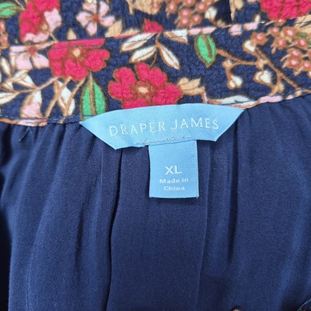 Draper James Dress Navy Floral Ruffle Sleeves Tie Belt Smocked Top Women's Sz XL - Picture 9 of 10